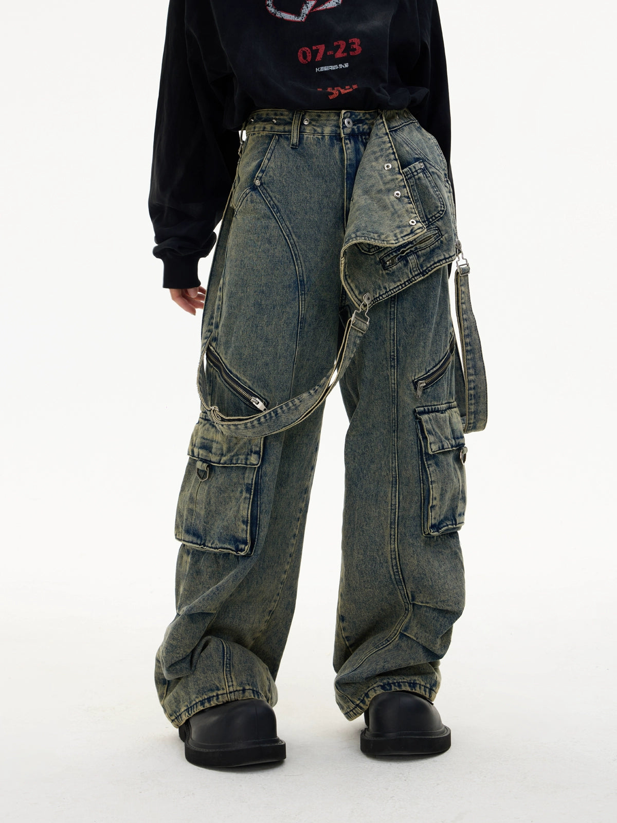 Distressed Overall Jeans
